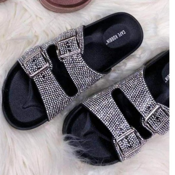 black double buckle sandals